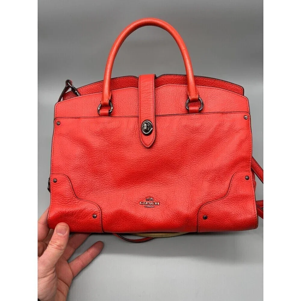 Coach Mercer Red Grain Leather Satchel 30 Purse Shoulder Hand Bag Style 37575